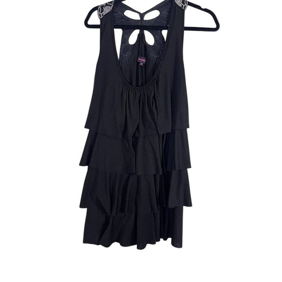 Annabelle Top Women 3X Black Tiered Metallic Sequin Butterfly Goth Hippie Boho - Picture 2 of 9